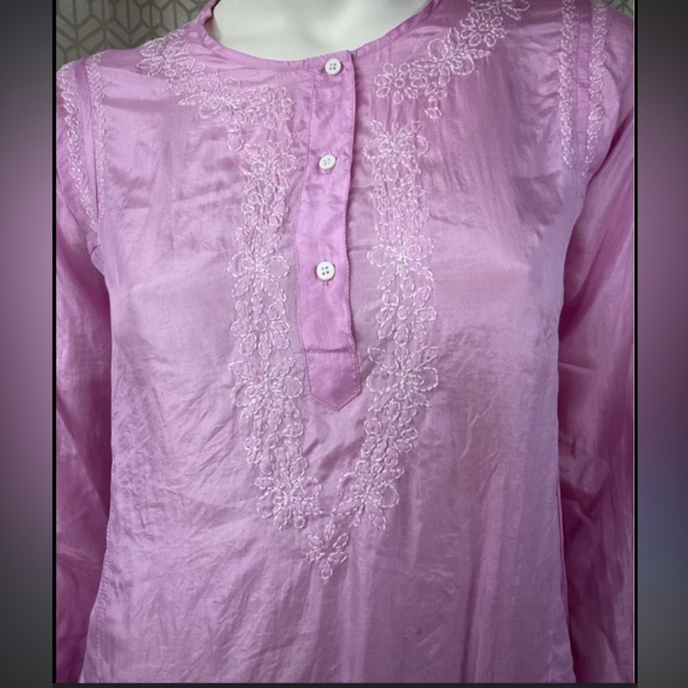 100% Silk Moda International Light Pink Embroidered Tunic/Blouse